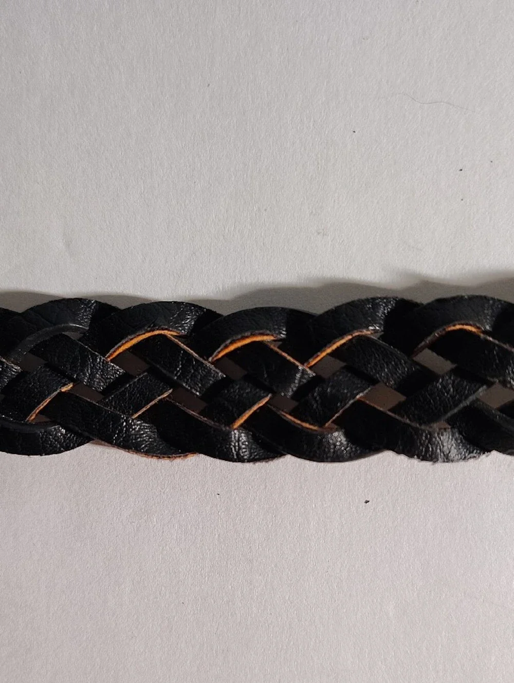 Women's Size S/M Black Braided Leather Belt with Tan Accents WM